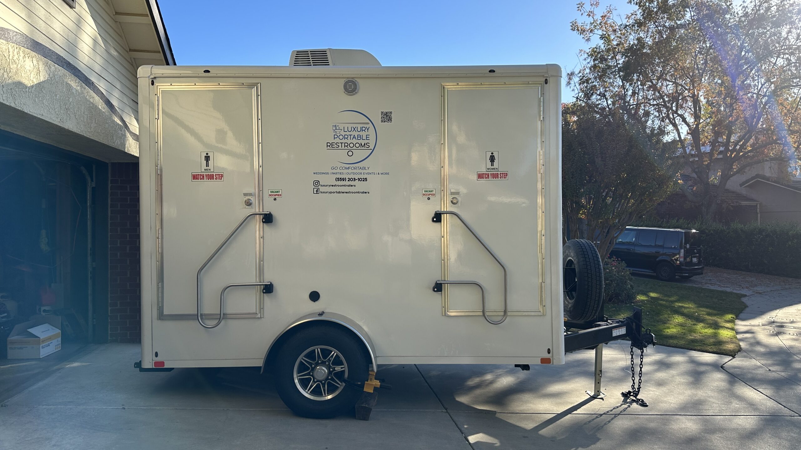 Luxury Portable Restroom Trailers 2-Station Exterior Fresno CA 2