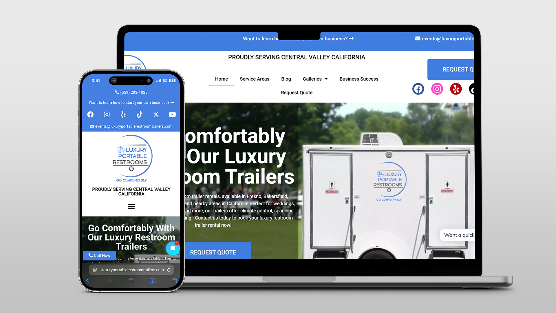 Luxury Portable Restroom Trailers Mobile & Desktop Website Example 1